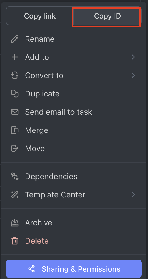 Copy Task ID